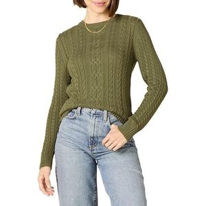 Amazon Essentials Dames Fisherman Cable Lange Mouw Crewneck Sweater (Verkrijgbaar in Grote Maat), Olijf, Small