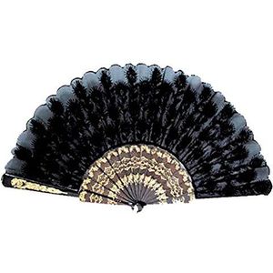 Widmann 54793 54793 Zwarte waaier met rode kant, maat 14 cm, Spanier, Flamenco, voor carnaval, themafeest, uniseks volwassenen