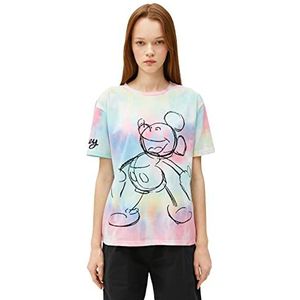 Koton Mickey Mouse T-shirt voor dames, korte mouwen, crew-neck, gelicentieerd, blauw design (6d1), S