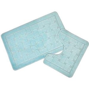 Emma Barclay Orkney - Crosshatch 2 stuks Badset in Aqua - Mat 45x75cm/ Voetstuk 45x45cm