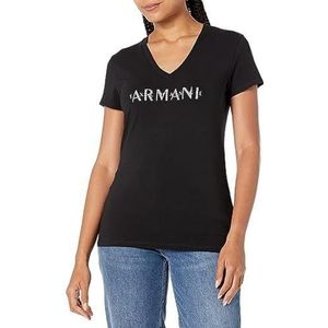 Armani Exchange Dames stretch katoen V-hals logo T-shirt, zwart, L