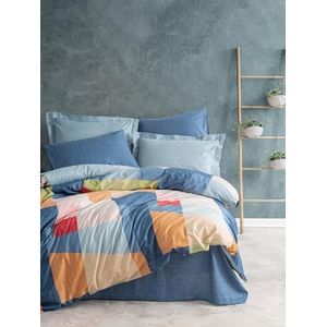 Nuit Des Rêves Ranforce Double Quilt Cover Set (200 x 200 cm), 100% katoen, reactieve print, 2 kussenslopen (80 x 80 cm), machinewasbaar, blauw/oranje/rood/roze, stijlvol en comfortabel beddengoed