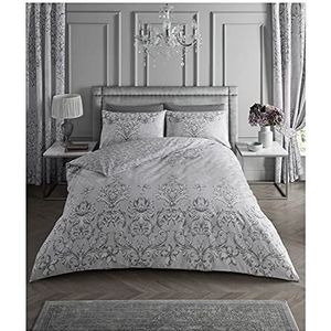 Luxe Antoninette Bed Set met Dekbedovertrek en kussenslopen, Polyester-katoen, [Eenpersoons - Grijs]