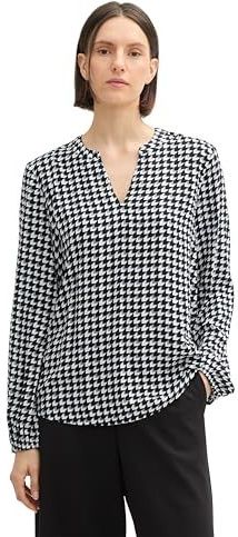 TOM TAILOR Chemisier - Zwart Geometrisch - Katoen - Regular Fit