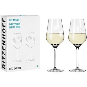 Ritzenhoff 3821001 wittewijnglas, 300 ml, set van 2, serie Oceanside nr. 1, 2 stuks met vismotief, Made in Germany