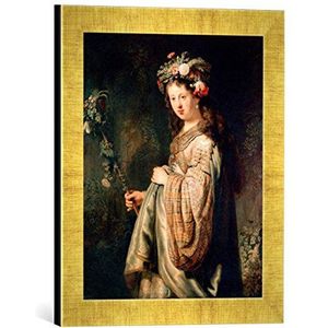 Ingelijste foto van Harmensz van Rijn Rembrandt ""Flora"", kunstdruk in hoogwaardige handgemaakte fotolijst, 30x40 cm, Gold Raya