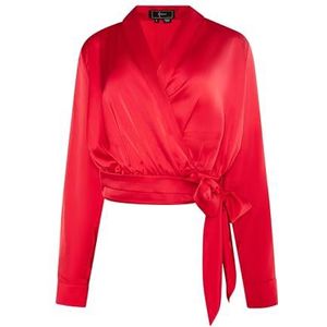 caneva Dames wikkelblouse van satijn, rood, XS