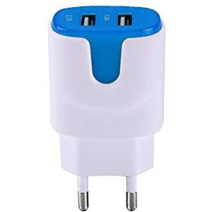 Netadapter kleur USB voor Motorola One Action Smartphone Tablet dubbel stopcontact 2 poorten stroom AC oplader (blauw)