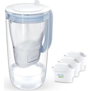 BRITA Blauwe glazen karaf (2,5 l) incl. 3 BRITA MAXTRA PRO All-in-1 filterpatronen - vermindert tandsteen, chloor, bepaalde verontreinigingen en bepaalde metalen