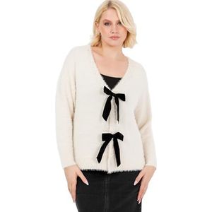 Lovedrobe Damescardigan voor dames, lange mouwen, parels, versierd, fluweel, gebreide strik, slim casual kantoorkleding, knopen, crème, 40-42, crème, 40/42 NL