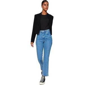 TRENDYOL Blue High Waist Straight Jeans TWOAW24JE00061, Blauw, 40, blauw, 40