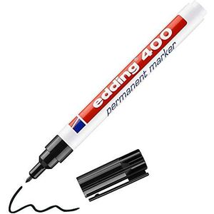 edding 400 permanent marker - zwart - 1 stift - fijne ronde punt 1 mm - watervast, sneldrogend - wrijfvast - voor karton, kunststof, hout, metaal, glas