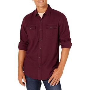 Amazon Essentials Men's Flanellen overhemd met lange mouwen, twee zakken en normale pasvorm, Bordeauxrood, XXL