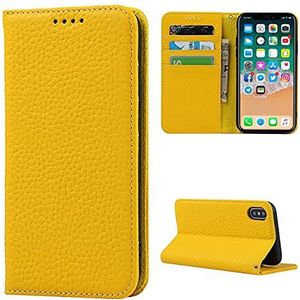 Copmob iPhone X Hoesje,iPhone XS Hoesje,Flip Echt Leder Portemonnee Case,[4 Kaartsleuf][Magnetische sluiting][RFID-blokkering],Telefoonhoes Case Hoes voor iPhone X/XS - Geel