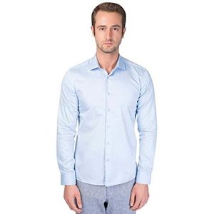 Bonamaison Men's Comfort Fit shirt met lange mouwen button down shirt, blauw, standaard