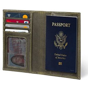 Otto Angelino Echt lederen paspoort portemonnee - RFID-blokkering en bagagelabel - Unisex (groen)