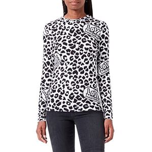 Love Moschino Dames Tight-Fitting Long Sleeves Animalier Gedrukt T-shirt, Beige Black, 44