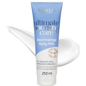 Jean & Len Ultimate Nourish & Care Body Milk, voor de zeer droge huid, hydrateert de huid 48 uur lang, met vitamine E, rijke bodylotion, zonder parabenen en siliconen, veganistisch, 250 ml