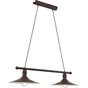 Eglo Stockbury Hanglamp, hanglamp met 2 lichtpunt, industrieel, vintage, retro, hanglamp van staal in antiekbruin en beige, eettafellamp, woonkamerlam