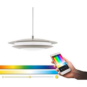 EGLO Connect Moneva-C Led-hanglamp, 1 lichtpunt, hanglamp van staal en kunststof in mat nikkel, wit, met kleurtemperatuurverandering (warm, neutraal,