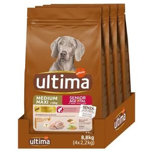 Ultima Medium-Maxi Senior Kip, hondenrokettingen, verpakking van 4 x 2,2 kg, totaal 8,8 kg