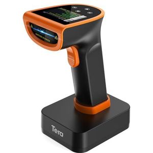 Tera 1D 2D QR barcodescanner met digitaal instellingsscherm en toetsenveld, snelscanner, werkt met Bluetooth 2.4G draadloze en USB-kabelverbinding, Duitse handleiding HW0015, oranje