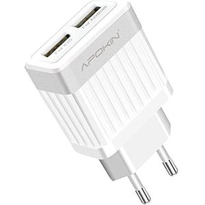 APOKIN® Ultrasnelle oplader, dual USB 2.1 A USB 2.0, oplader, compatibel met iPhone, Samsung, Huawei, Xiaomi, Oppo Realme LG TCL Vivo (zonder kabel)
