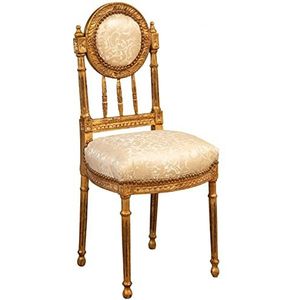 Biscottini Antieke stoel 99 x 43 x 37,5 cm | Stoelen Louis XVI antiek goud | gestoffeerde stoel in Franse stijl | Slaapkamerstoel van beige stof