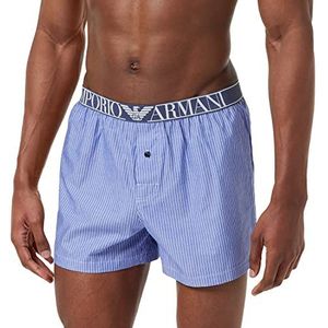 Emporio Armani Yarn Dyed Pajama Boxer Shorts voor heren, Vert.stripe Lightblu, S