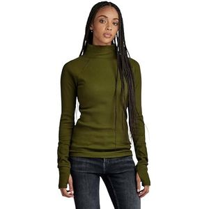 G-STAR RAW Dames Slim Rib Mock Ls Wmn Tops, groen (Dark Olive D23339-d289-c744), S