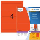 HERMA 4297 ruge etiketten A4 kort/ras (192 x 61 mm, 100 velles, papier, mat) zelfklevend, bedrukbaar, permanente klevende kaartetiketten, 400 etiketten voor printer, rood