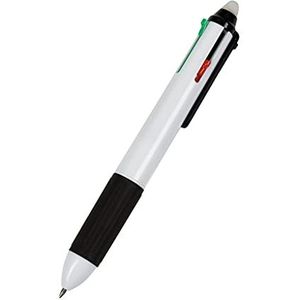WEDO 2564400 256226 Vierkleurige balpen (met schuifmechanisme en vier verwisselbare DIN korte vullingen in etui) chroom/zwart/rood/blauw/groen, alleen pen