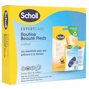 Scholl Schoonheidsroutine voeten – set bestaande uit een voedend voetmasker met manukahoning, een eeltrasp met nano-glastechnologie en een versterkte vochtinbrengende voetcrème, 75 ml