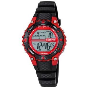 Calypso Unisex Digitaal Horloge met LCD Dial Digitaal Display en Zwarte Plastic Band K5684/6, Lcd/Zwart, Riem