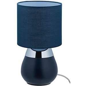 Relaxdays nachtlamp touch, E14-fitting, indirecte verlichting, ovale tafellamp met kap, HxD: 32 x 18 cm, donkerblauw