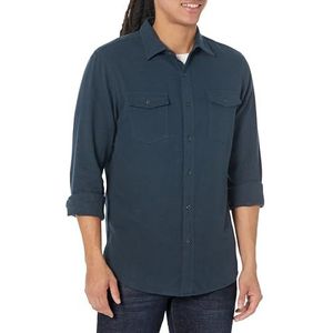 Amazon Essentials Men's Flanellen overhemd met lange mouwen, twee zakken en slanke pasvorm, Gewassen marine, XXL