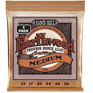 Ernie Ball Earthwood Medium Fosfor Bronze Akoestische Gitaar Snaren 3 Pack - 13-56 Gauge