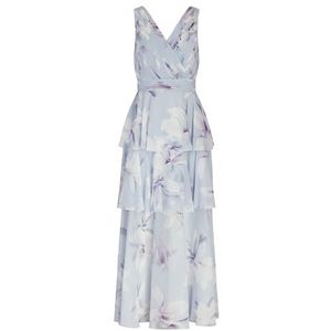 Apart avondjurk met all-over bloemenprint, Lichtblauw-multicolor, 34