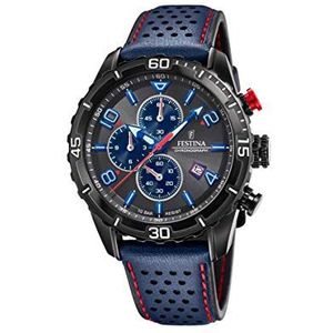 Festina Herenhorloge analoog kwarts met leren armband F20519/3, Blauw, strepen