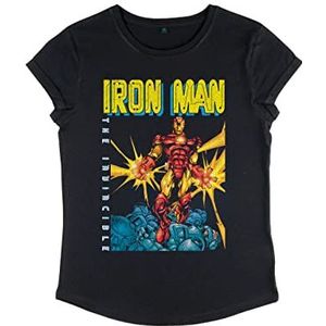 Marvel Women's Avengers Classic-Iron T-shirt met opgerolde mouwen, zwart, S, zwart, S
