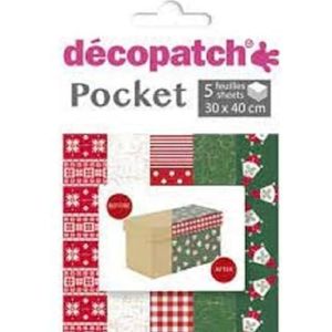 Décopatch DP024C – een zak met 5 vellen Decopatch papier, bedrukt papier, 30 x 40 cm, asortis-motieven, Kerstmis.