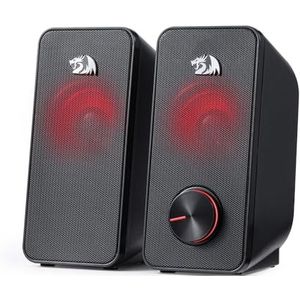Redragon GS500 Stentor PC gaming-luidspreker, 2.0-kanaals stereo-desktop-computerluidspreker met rode achtergrondverlichting, hoogwaardige bassen en kristalhelder geluid, stroomvoorziening via USB