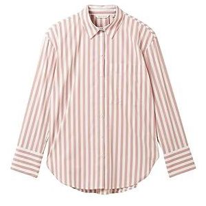 TOM TAILOR Dames stretch poplin blouse met borstzak, 32420 - Rose Offwhite Verticale Stripe, 40