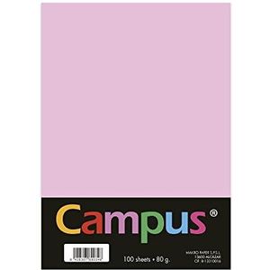 Campus - Gekleurd A4-papier, 80 g/m², 210 x 297 mm, zacht aanvoelend A4-papier, 100 stuks, ideaal voor boekbinding, kantoor, tekenen en knutselen, kleur: roze