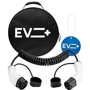 EV + E-auto-laadkabel Spiraal Type 2 naar Type 2 IEC 62196,5 Meter Draagbare Laadkabel 1-Fase 32A (7.2 kW) Zwart met Draagtas, Kabel voor Elektrisch Voertuig, Type 2 Oplader Laadkabel Elektrische Auto