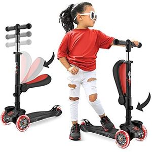 Hurtle Kinderstep, 3-wiel Step, Opvouwbare Scooter met Verstelbare Hoogte, Antislip Platform, LED Verlichte Wielen, Step voor Meisjes/Jongens van 2 tot 12 Jaar, Zwart