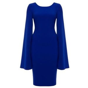 Swing Fashion Kobaltkleurige elegante kobaltjurk met lange mouwen en split Tess | Maat 34, blauw, 34