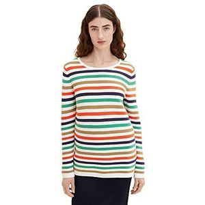 TOM TAILOR Dames Gebreide trui van biologisch katoen 1016350, 31603 - Navy Green Multicolor Stripe, XL