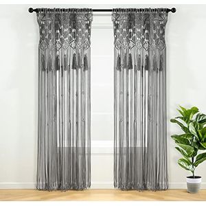 Lush Decor Boho macramé kwastje katoenen raamgordijn/kamerverdeler/bruiloft achtergrond/wanddecoratie, 84"" L x 50"" W, grijs