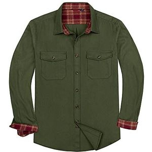 Alimens & Gentle Flannel Shirt for Men Casual Long Sleeve Camping Work Button Down Shirt Thermal Classic Outfit Green Army